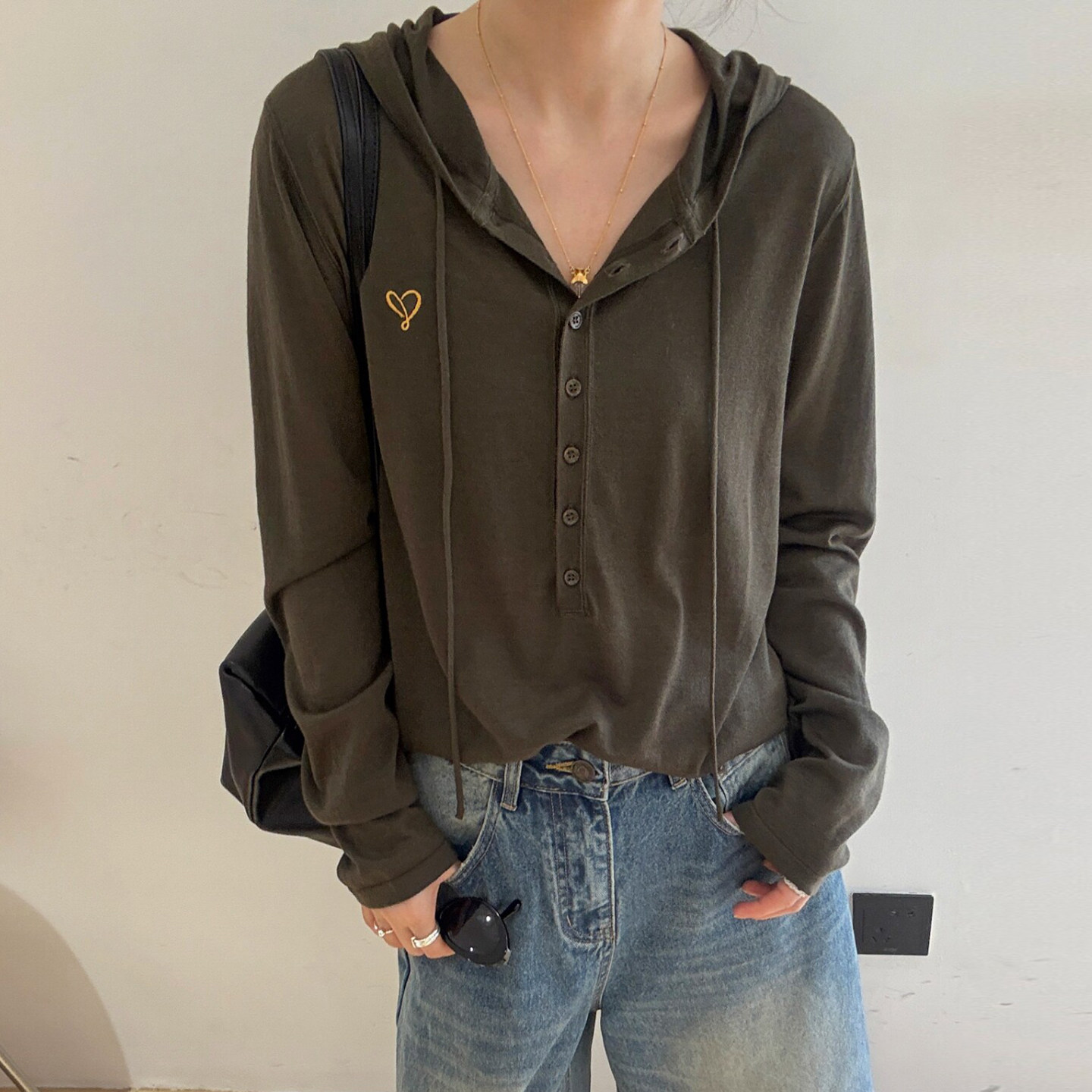 爱心刺绣连帽羊毛针织衫女欧洲站