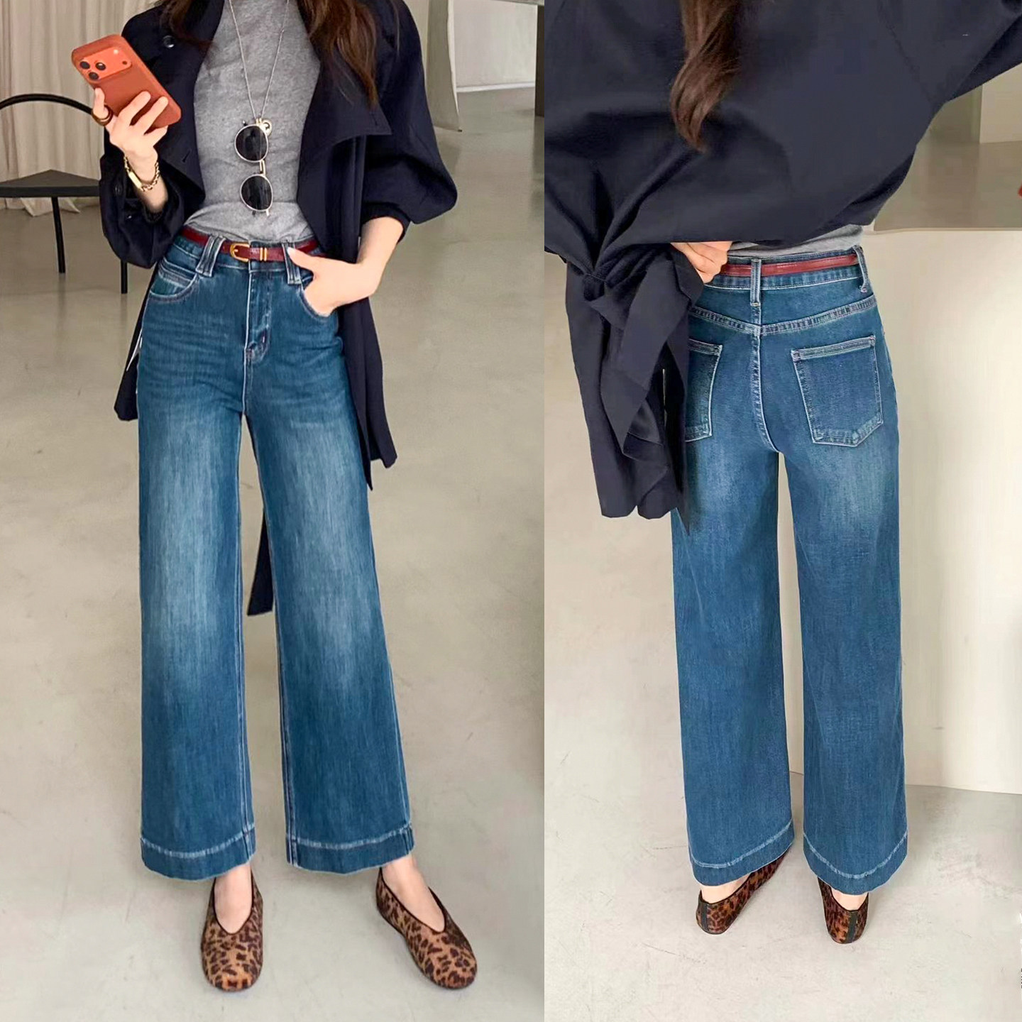老钱风四面弹烟管牛仔裤女欧洲站