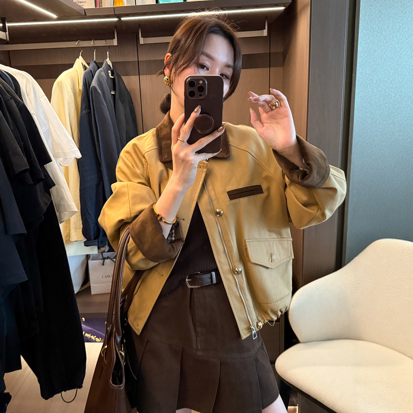 撞色翻领加棉工装外套女欧货夹克