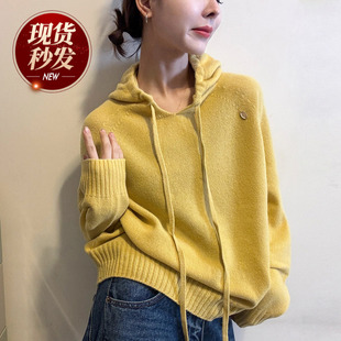 毛衣打底衫 贴标连帽细羊毛针织衫 欧货女装 新款 潮 女欧洲站2025冬装