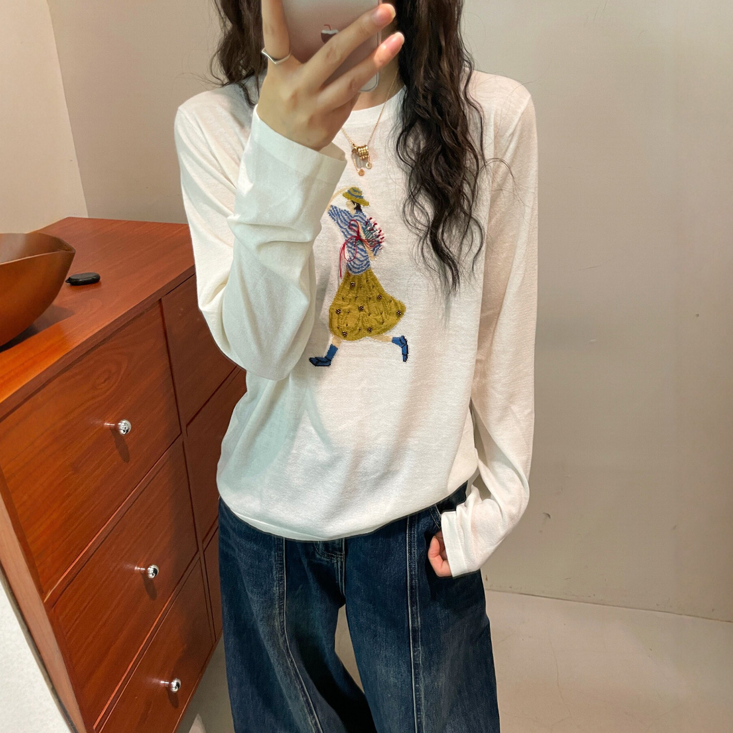美女刺绣细羊毛针织衫女欧洲站