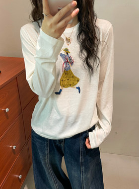 美女刺绣细羊毛针织衫女欧洲站