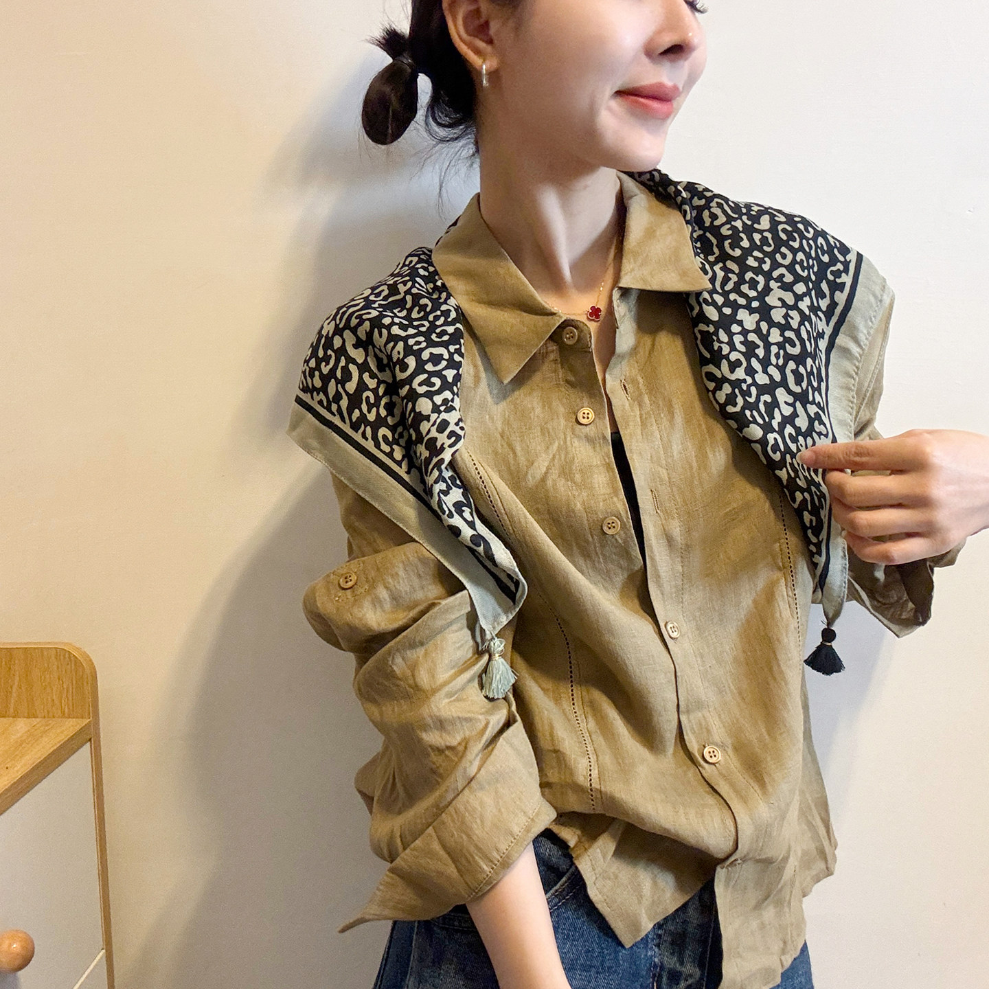 配披肩POLO领苎麻衬衫女欧货上衣