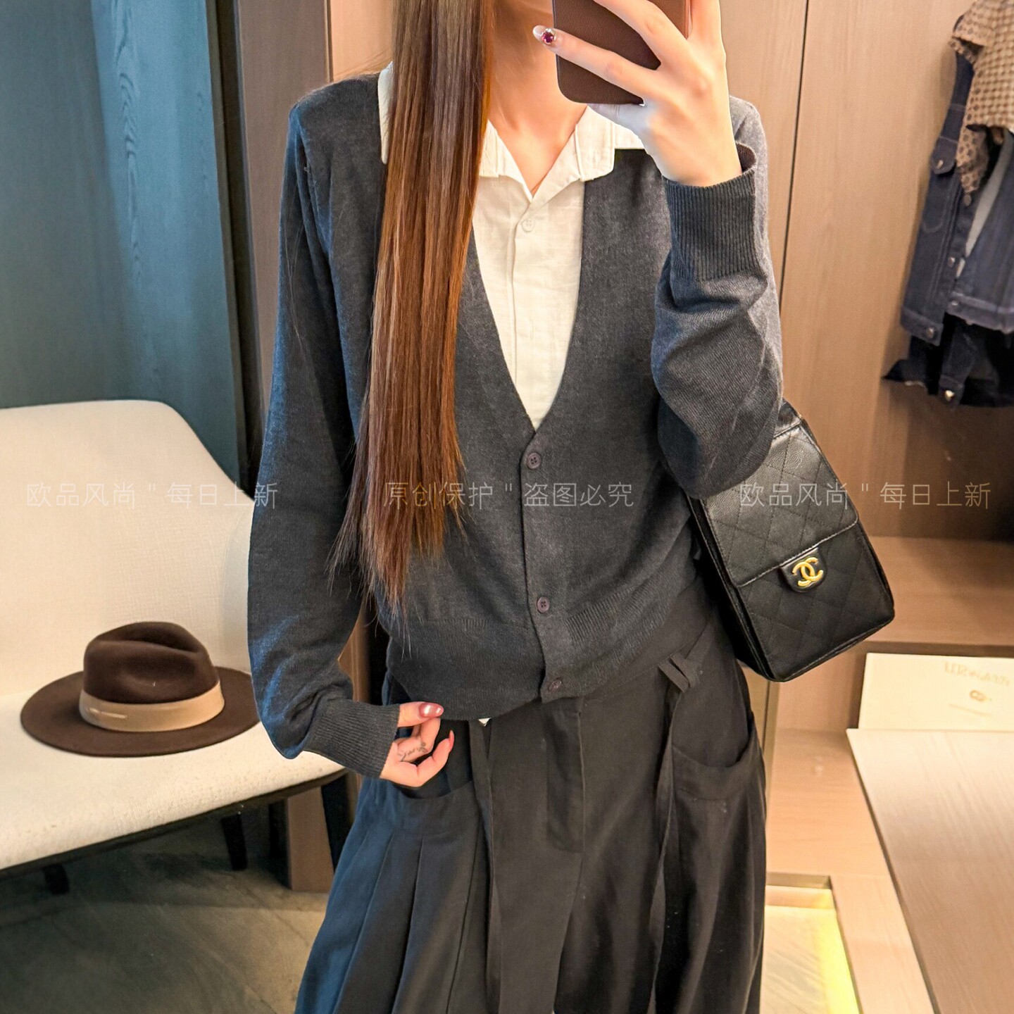 假两件POLO领羊毛针织衫女欧洲站