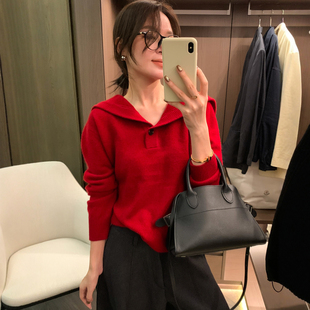 时尚 海军领细羊毛针织衫 欧货女装 新款 加厚毛衣潮 女欧洲站2025冬装