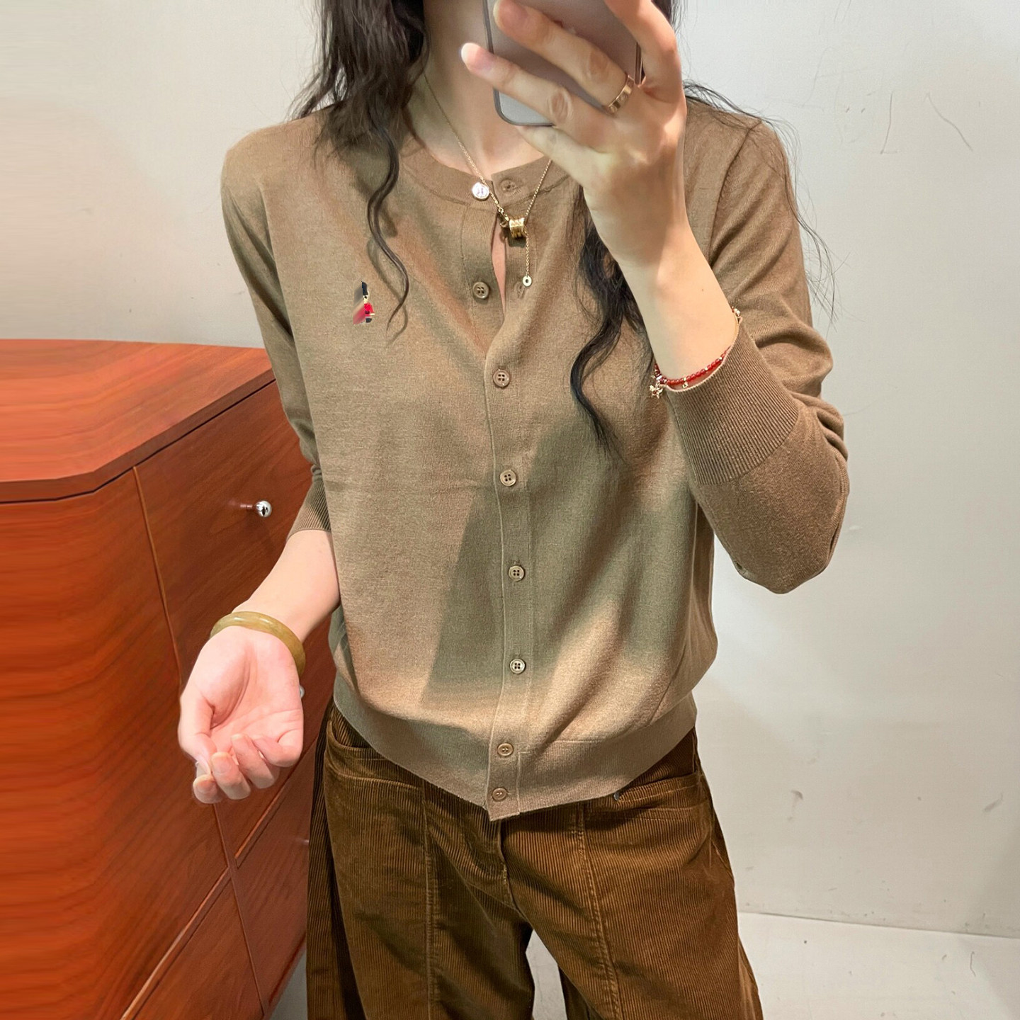 小熊刺绣细羊毛针织开衫女欧洲站