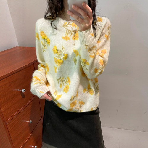 拉毛桑蚕丝山羊绒针织衫女欧洲站
