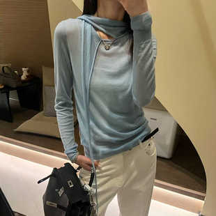 领口系带天丝面膜T恤女欧洲站2026春装新款欧货女装时尚打底衫潮