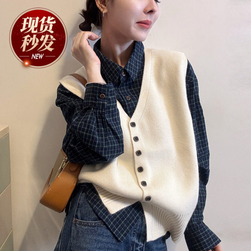 复古V领羊毛针织衫马甲背心上衣女欧洲站2025冬装新款欧货女装潮,女装/女士精品,毛针织衫,淘宝优惠券,粉丝福利购,淘宝优惠卷