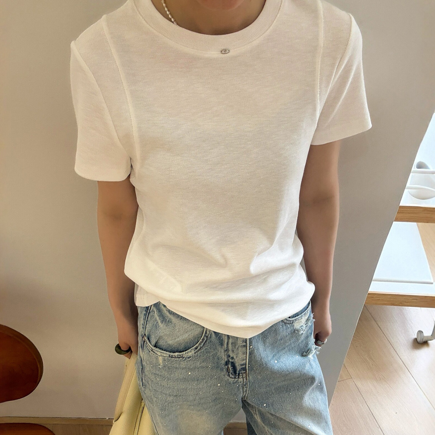 金属标修身短袖T恤女欧洲站2026春装新款欧货女装时尚打底小衫潮