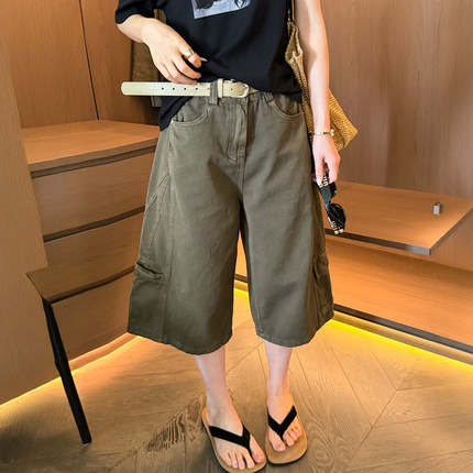 复古做旧工装七分阔腿裤女欧洲站2026夏季新款欧货女装休闲中裤潮