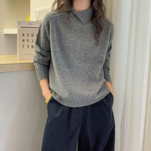 毛衣打底衫 复古翻领全羊毛针织衫 欧货女装 新款 潮 女欧洲站2025冬装