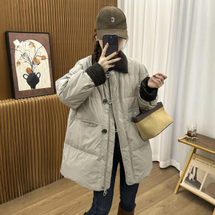 时尚 欧货女装 休闲外套潮 新款 撞色翻领风衣羽绒服女欧洲站2025冬装