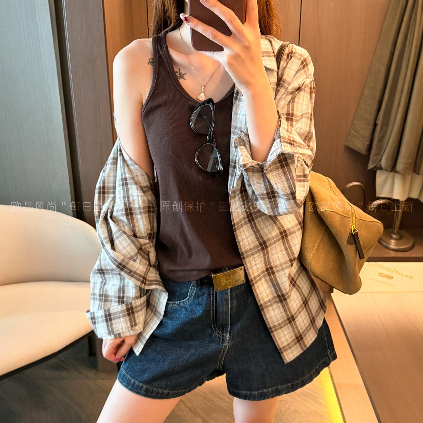 衬衫吊带背心两件套上衣女欧洲站