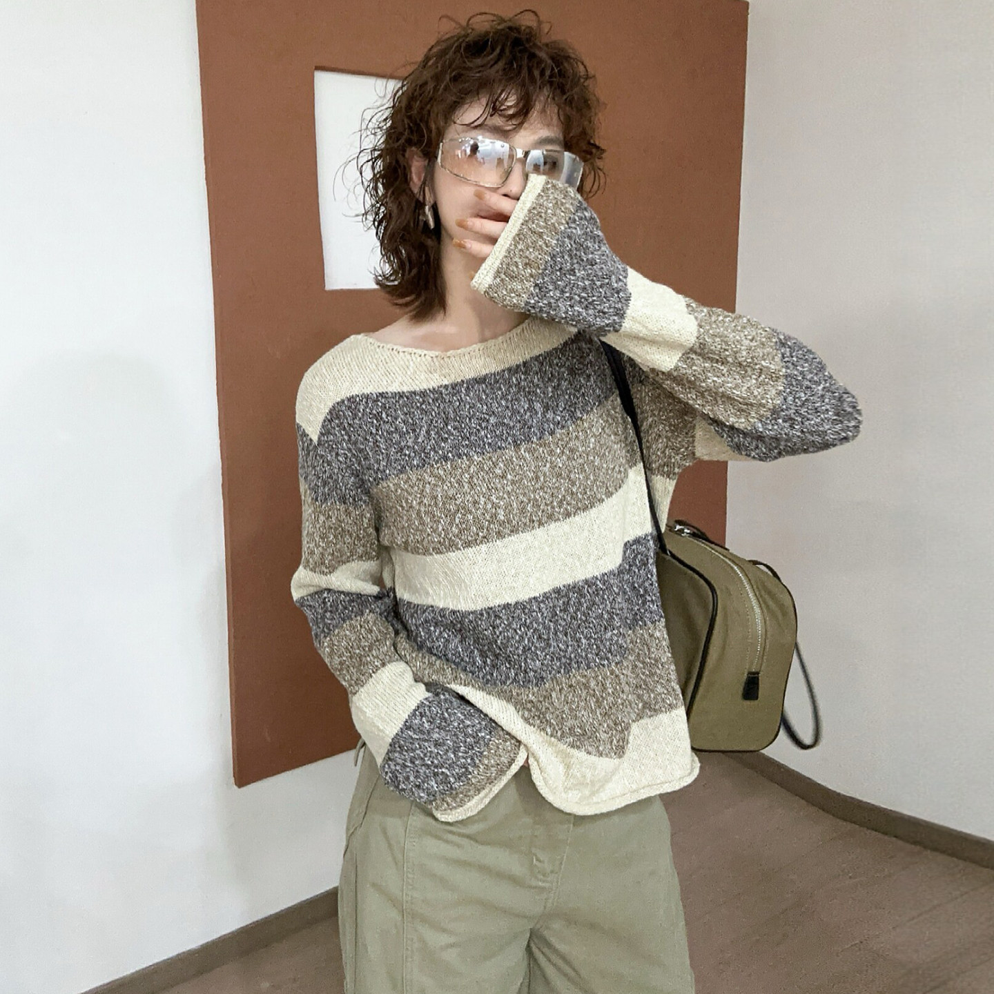 复古杂线条纹羊毛针织衫女欧洲站