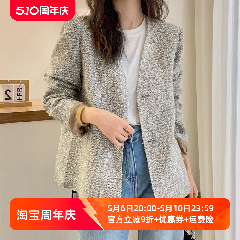 重工亮丝小西装外套女欧洲站西服