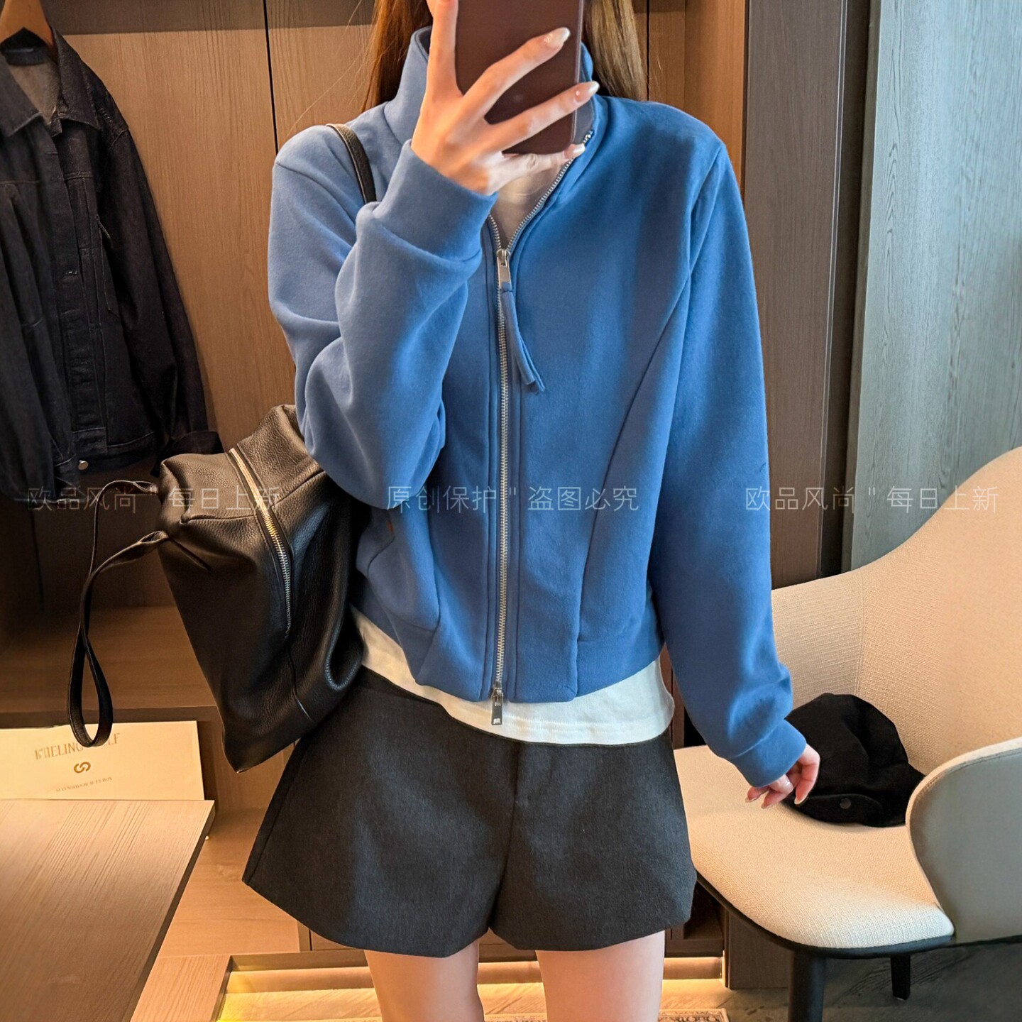 贴标立领卫衣开衫外套女欧货上衣
