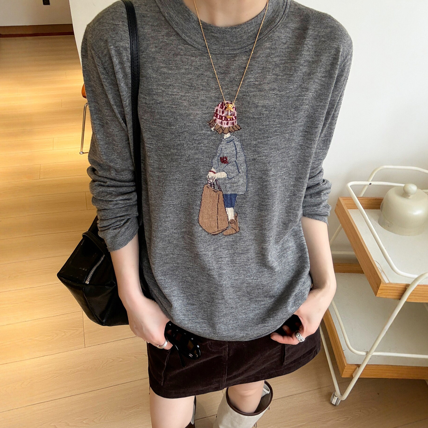 卡通女孩印花羊毛针织衫女欧洲站