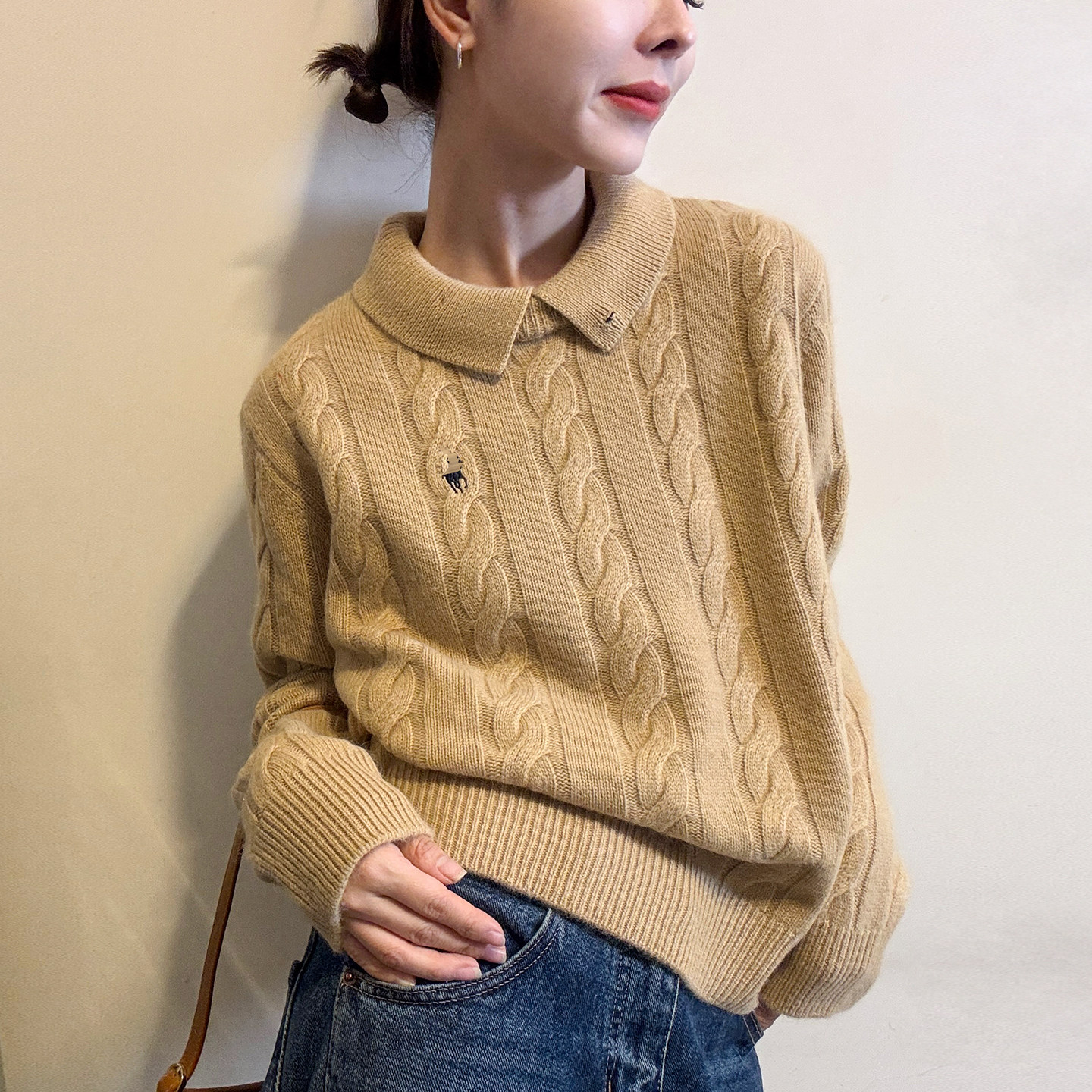 娃娃领麻花纹绵羊毛针织衫女欧洲站2025冬装新款欧货女装打底衫潮,女装/女士精品,毛针织衫,淘宝优惠券,粉丝福利购,淘宝优惠卷