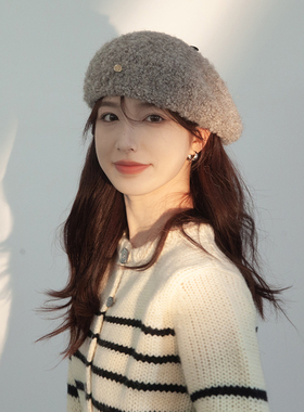 Vva Kataki茉娇婷高级感韩系吊坠羊毛呢黑色贝雷帽女秋冬街拍复古