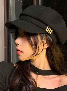 Vva Kataki黑色八角帽女韩版秋冬季英伦复古百搭画家帽鸭舌云朵贝