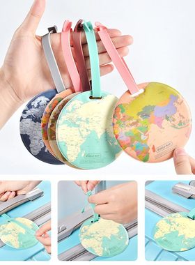 厂家可定世界地图圆形行李牌彩印箱书包挂牌硬质PVC片地址信息牌