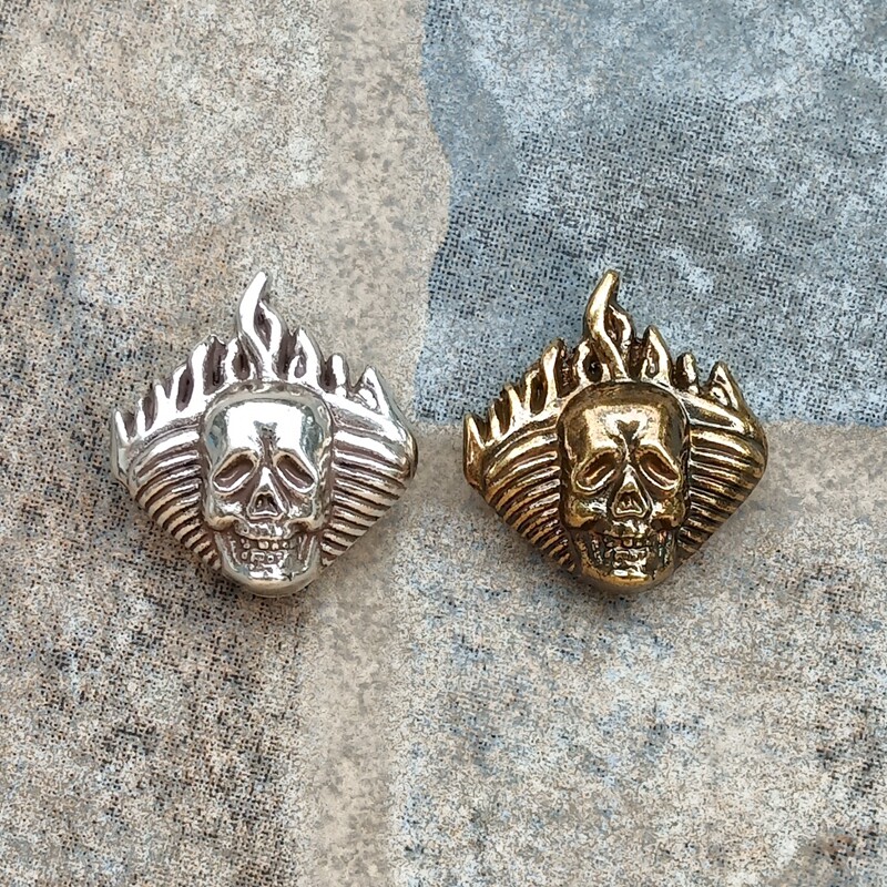 皮雕皮艺搭配五金古银&古铜财布扣皮夹扣DIY装饰扣火焰骷髅钱包扣