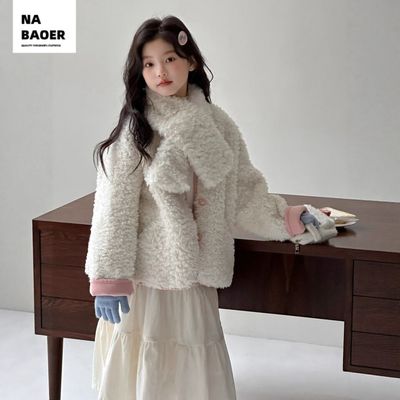 女童外套加厚儿童羊羔绒皮草秋冬装2025新款超好看女孩网红毛毛衣