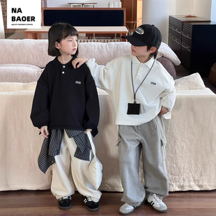 男女童宽松日系翻领长袖 2025春季 重工贴标POLO衫 新款 潮范 儿童时尚