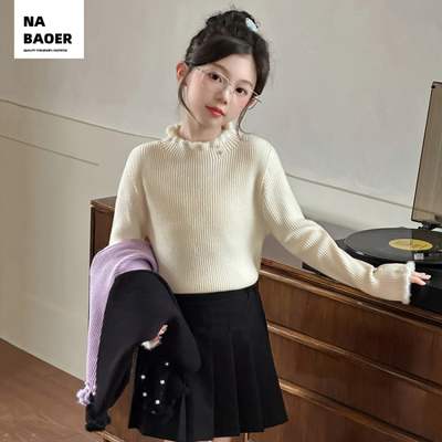 女童打底衫毛衣秋冬2025新款儿童冬装半高领黑色女孩纯色内搭上衣