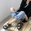 Small fragrant wind The thickness of the bottom Velcro weave Woollen cloth leisure time Rome Sandals summer one word Red Shoes