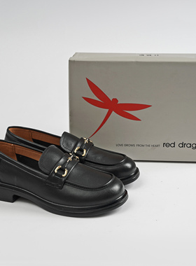 红蜻蜓BC68022021女鞋一脚蹬皮鞋豆豆鞋方头乐福鞋女真皮牛皮秋季