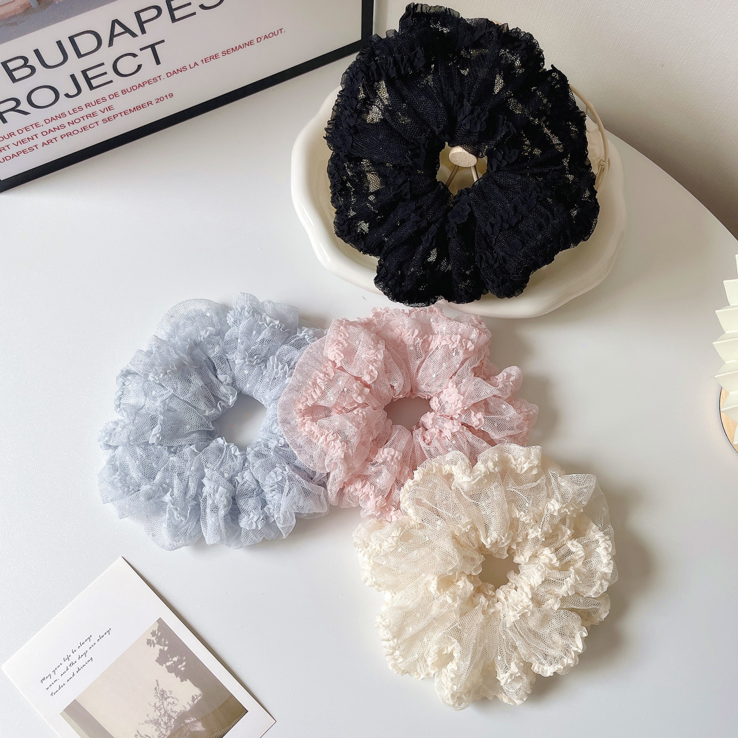 法式仙女蕾丝大肠发圈粉色高级发饰盘发绳头花后脑勺头饰丸子头绳,饰品/流行首饰/时尚饰品新,发饰,淘宝优惠券,粉丝福利购,淘宝优惠卷