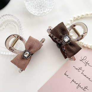 高级感亮钻蝴蝶结抓夹盘发夹美拉德发饰大号鲨鱼夹女后脑勺夹子