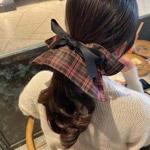 小众蝴蝶结格纹方巾大肠发圈女韩系高级感方形发绳大号扎马尾头饰