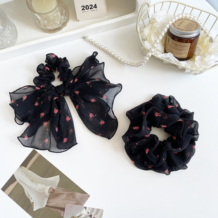 法式 复古玫瑰花大肠发圈女高级感飘带蝴蝶结头绳马尾皮筋盘发饰品