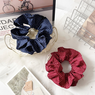 ins法式 复古发饰高级感藏蓝色波点大肠圈小蛮腰发圈发绳丸子头花