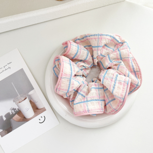 夏日彩色泡泡纱发圈手工发饰大肠圈格子发绳雪纺丸子头饰马尾皮筋