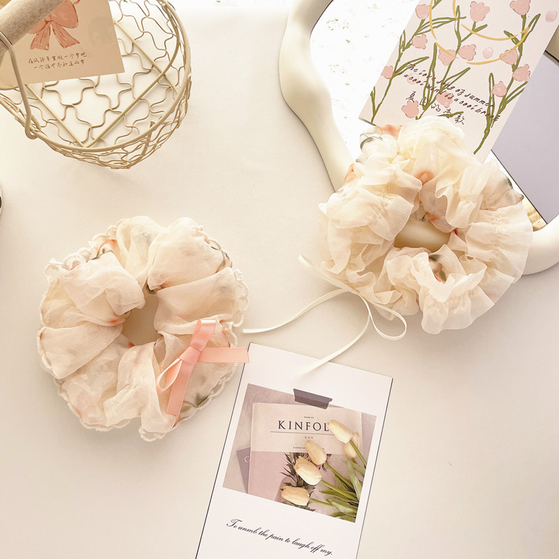 春日新款发饰甜美柔和桃色发圈雪纺花边大肠圈蝴蝶结发绳头饰皮筋,饰品/流行首饰/时尚饰品新,发饰,淘宝优惠券,粉丝福利购,淘宝优惠卷