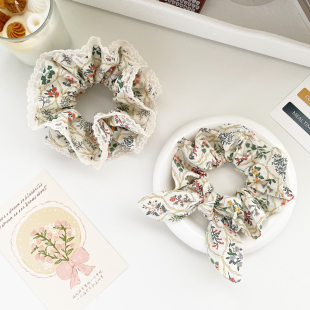 南法少女温柔碎花发饰蕾丝花边大肠圈发圈兔耳朵发绳头饰头绳盘发