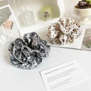 法式 复古丝绒波点大肠发圈女高级感发饰饱满后脑勺丸子头饰盘发绳