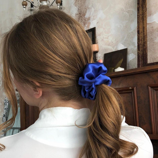 法式 缎面大肠发圈女电光蓝仿真丝缎面高级感韩系网红简约复古头绳