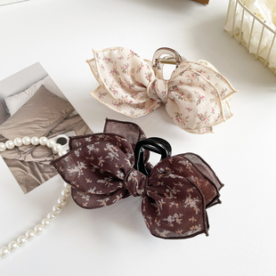 森系碎花蝴蝶结抓夹女精致高级感发夹后脑勺盘发饰花朵鲨鱼夹头饰