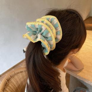 韩系条纹双层大肠发圈女原创发饰高级感发绳丸子头饰马尾皮筋头绳