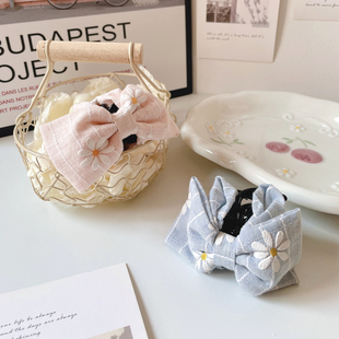 原创发饰森系小雏菊蝴蝶结发抓夹中号盘发夹子复古甜美马尾夹头饰
