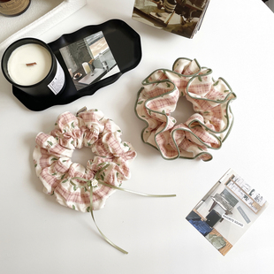 ins韩系发饰粉绿云朵大肠发圈女蝴蝶结发绳头绳丸子头饰发扎马尾
