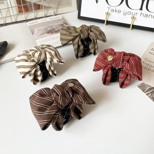 原创发饰复古日系条纹蝴蝶结发抓夹中号盘发夹新款 简约马尾夹头饰