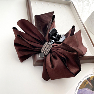 高级仿钻飘带发饰精致丝绒蝴蝶结抓夹仙女马尾夹后脑勺头饰盘发夹