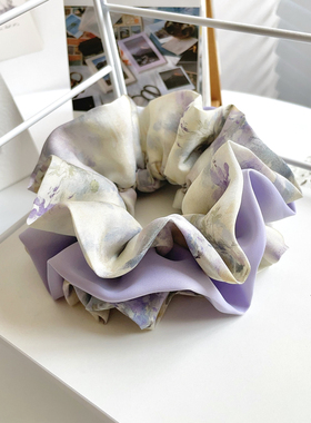 原创发饰紫色繁花复古大肠圈三层发圈皮筋扎头盘发绳头饰丸子头花