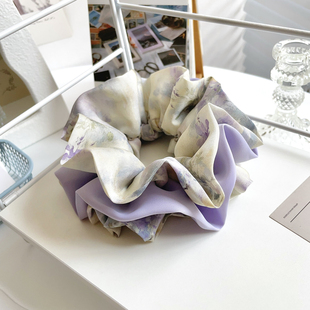 原创发饰紫色繁花复古大肠圈三层发圈皮筋扎头盘发绳头饰丸子头花